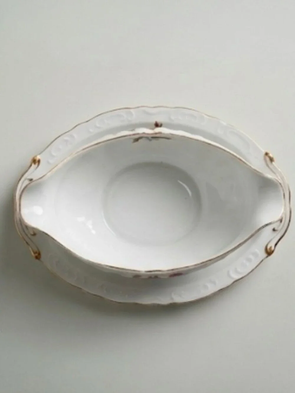 Vintage Royal Rose Bond Fine China Japan Gravy Boat with Attached Underplate